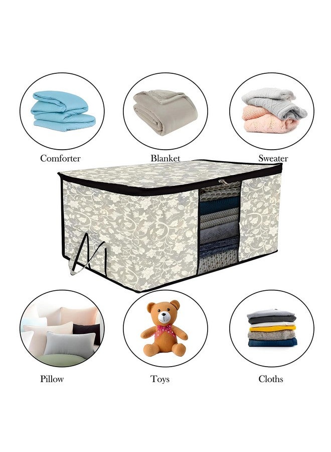 Kuber Industries Underbed Storage Bag | Clothes Storage Organizer | Blanket Cover with Clear Window | Zipper Closure & Handle Cloth Organizer | Flower-Design | Large | Pack of 2 | Black - Image 5