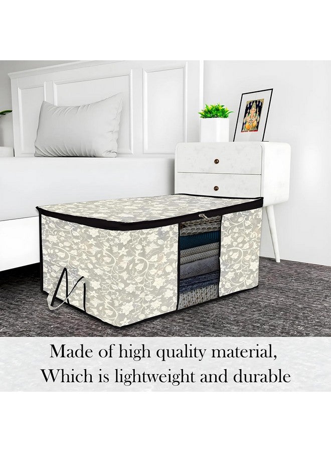 Kuber Industries Underbed Storage Bag | Clothes Storage Organizer | Blanket Cover with Clear Window | Zipper Closure & Handle Cloth Organizer | Flower-Design | Large | Pack of 2 | Black - Image 2