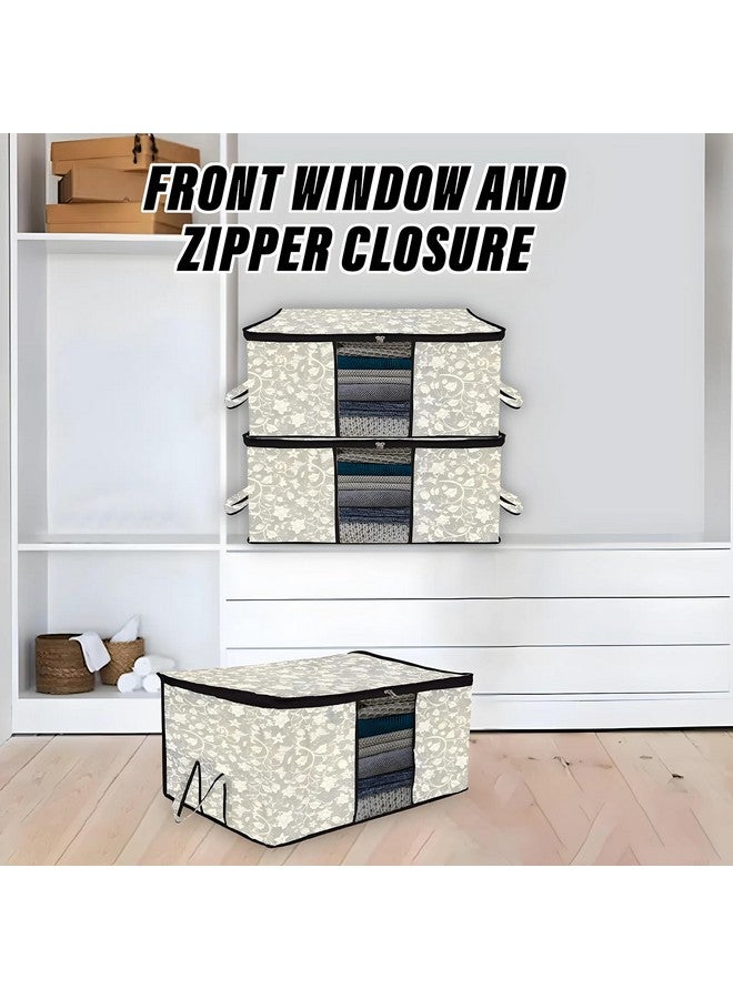 Kuber Industries Underbed Storage Bag | Clothes Storage Organizer | Blanket Cover with Clear Window | Zipper Closure & Handle Cloth Organizer | Flower-Design | Large | Pack of 2 | Black - Image 4