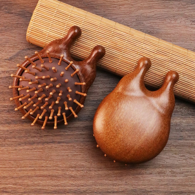 مشط تدليك الرأس من خشب الصندل مع وسادة هوائية هدية في صندوق هدايا مشط هوائي رقيق مشط تصفيف الشعر من الخشب الصلب مشط هوائي ضيق لوتس - Image 3