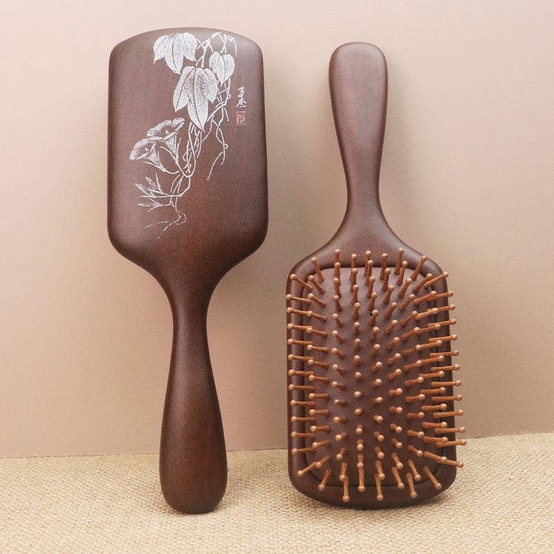 مشط تدليك الرأس من خشب الصندل مع وسادة هوائية هدية في صندوق هدايا مشط هوائي رقيق مشط تصفيف الشعر من الخشب الصلب مشط هوائي ضيق لوتس - Image 5