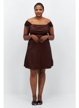 Collective The Label Women Solid Curve Dress, Brown  - Image 3