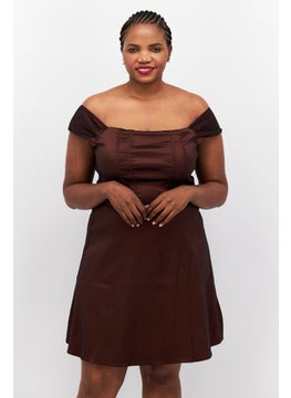 Collective The Label Women Solid Curve Dress, Brown  - Image 1