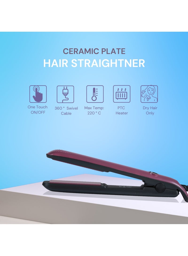 DOMEA Ceramic Hair Straightener, 220°C Fast Heating, 360° Swivel Cable, One-Touch ON/OFF, Ionic Technology, Salon-Quality Styling for Straight, Wavy, Thin & Fine Hair - Image 3