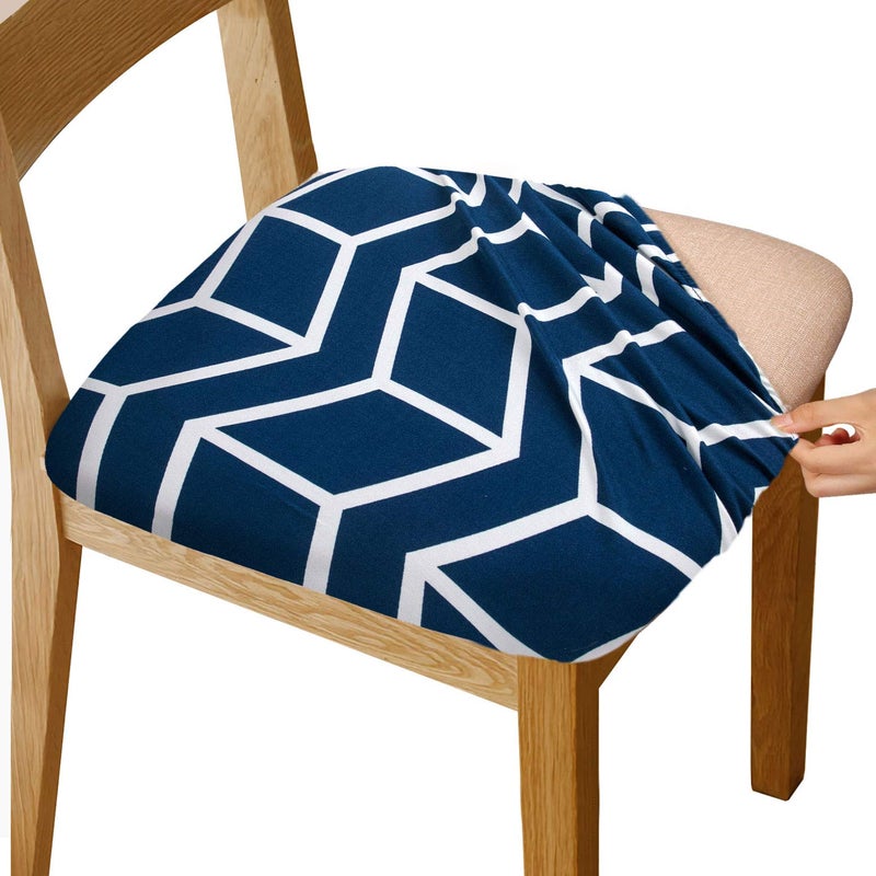 Gute Stretch Printed Chair Seat Covers with Elastic Ties and Button Removable Washable Dining Upholstered Chair Protector Seat Cushion Slipcovers for Dining Room Blue