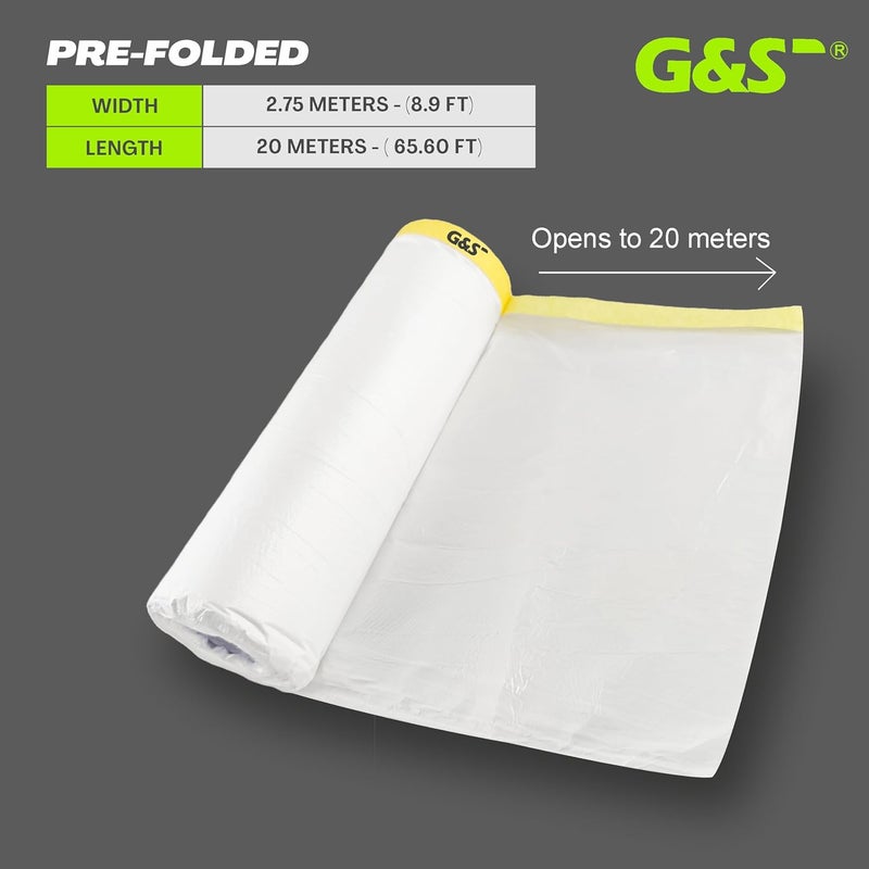 GS Pretaped Masking Sheet Tape for Protection from Dust, water, paint and moisture 2.75M (2700 mm x 20 meter) (Pack of 5) - Image 3