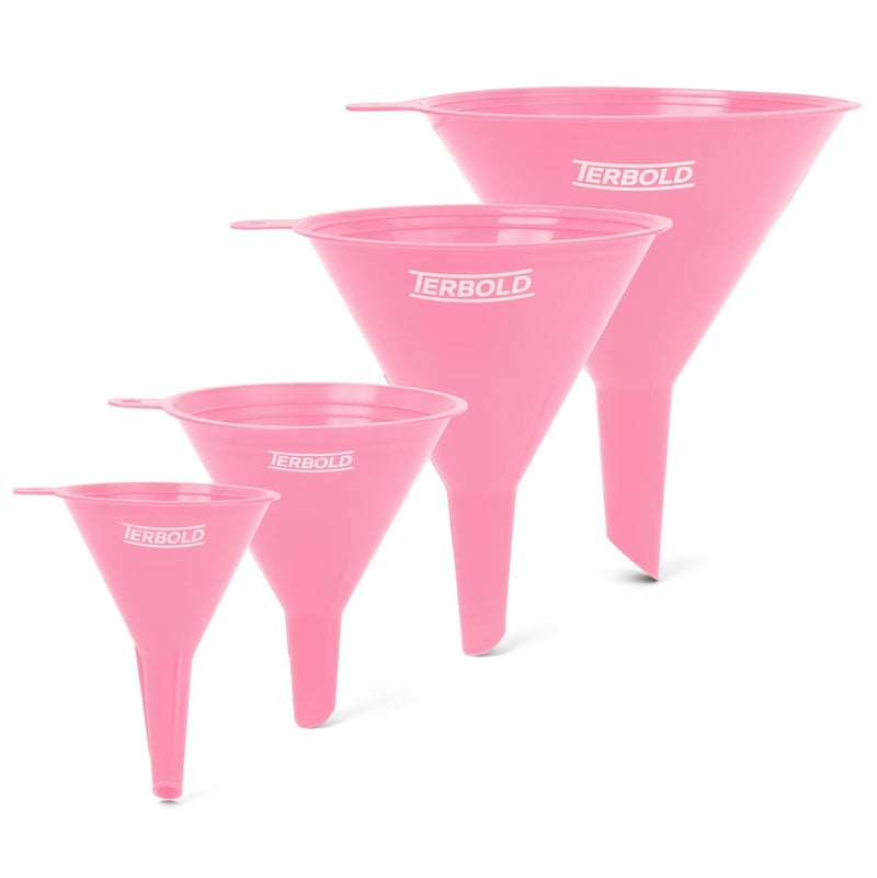 Terbold 4pc Funnel Nesting Set in BPA Free Plastic for Kitchen Cooking, Car Oil, Home, or Lab Use (Pink) - Image 1