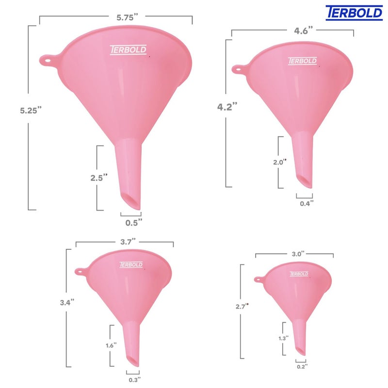 Terbold 4pc Funnel Nesting Set in BPA Free Plastic for Kitchen Cooking, Car Oil, Home, or Lab Use (Pink) - Image 3