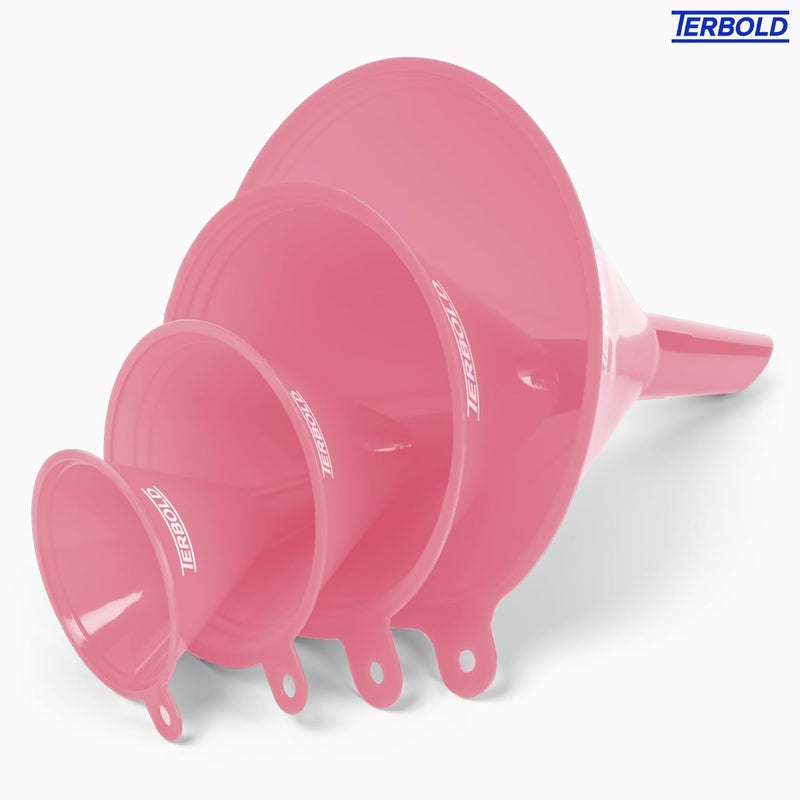 Terbold 4pc Funnel Nesting Set in BPA Free Plastic for Kitchen Cooking, Car Oil, Home, or Lab Use (Pink) - Image 2