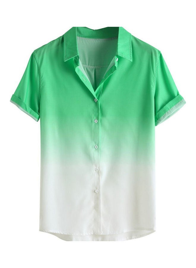 NIBEMINENT Stylish Men Short Sleeve Turn Down Collar Gradient Color Print Buttons Shirt Green  - Image 1