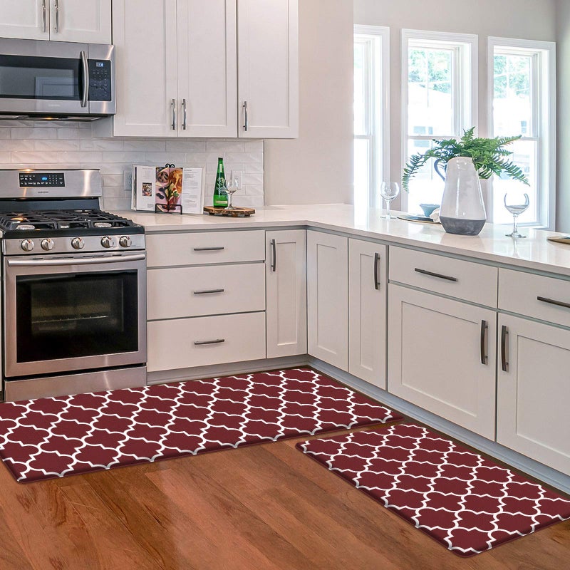 KMAT Kitchen Mat [2 PCS] 0.47inch Cushioned Anti-Fatigue Kitchen Rug, Waterproof Non-Skid Kitchen Mats and Rugs Heavy Duty PVC Ergonomic Comfort Standing Mat for Kitchen, Floor Home, Chocolate - Image 1