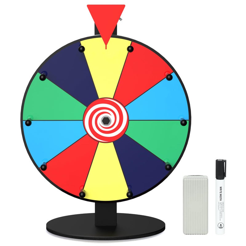 Enayplon 12 Inch 10 Slot Prize Wheel Spinning Wheel for Prize Prize Wheel Spinner with Stand Tabletop Spinner Wheel with Dry Erase Markers and Eraser Carnival Spin Wheel for Trade Show Fortune Spin Game - Image 2
