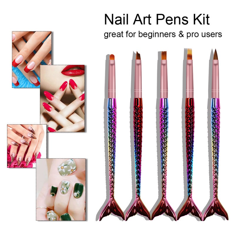3D Flowers Nail Art Nail Pens: 5 Multicolor Copper Tube Nylon Fiber Brushes - Comfortable Grip Durable Bristles Smooth Acrylic Application for Beginners - Image 5