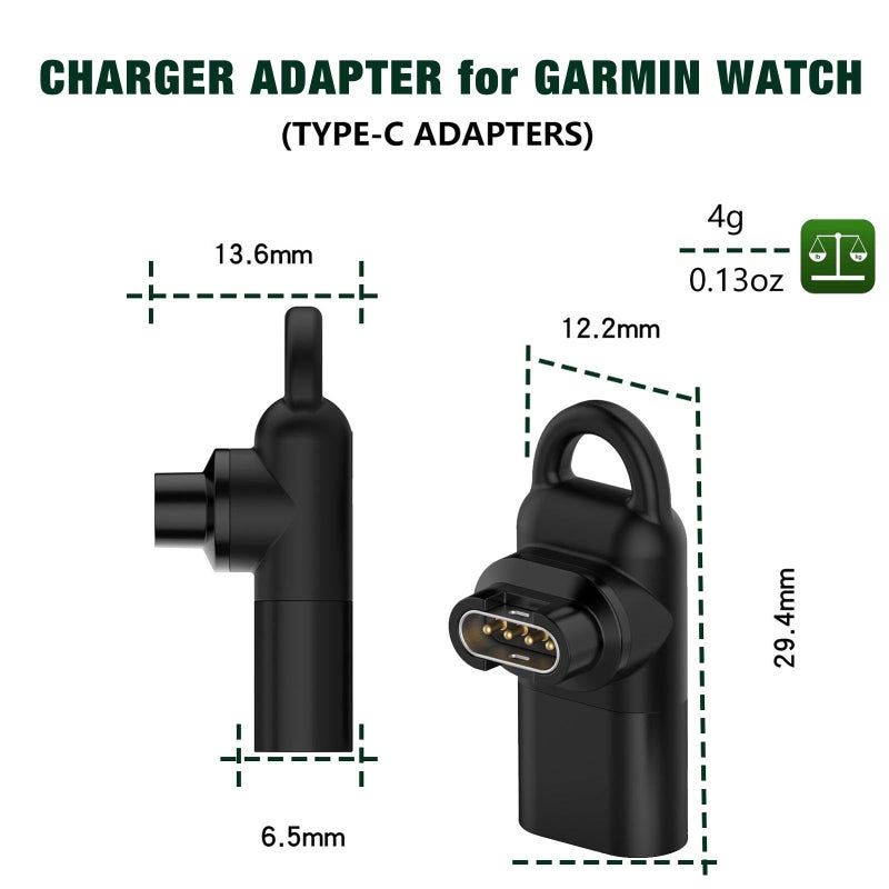 Abanen 2-Pack USB-C Female to for Garmin Watch Charger Connector Male Adapter, Type C to Charging Adapter for Instinct 2 3 E/Fenix 8/6/7X/7/6X/Venu 2 Plus/epix/Forerunner 965 255 - Image 2