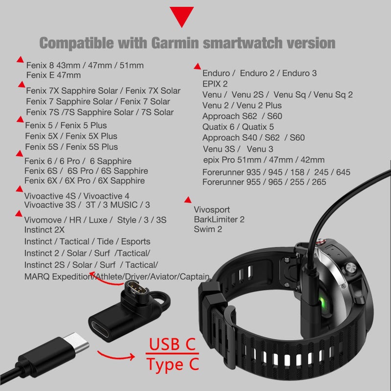 Abanen 2-Pack USB-C Female to for Garmin Watch Charger Connector Male Adapter, Type C to Charging Adapter for Instinct 2 3 E/Fenix 8/6/7X/7/6X/Venu 2 Plus/epix/Forerunner 965 255 - Image 5