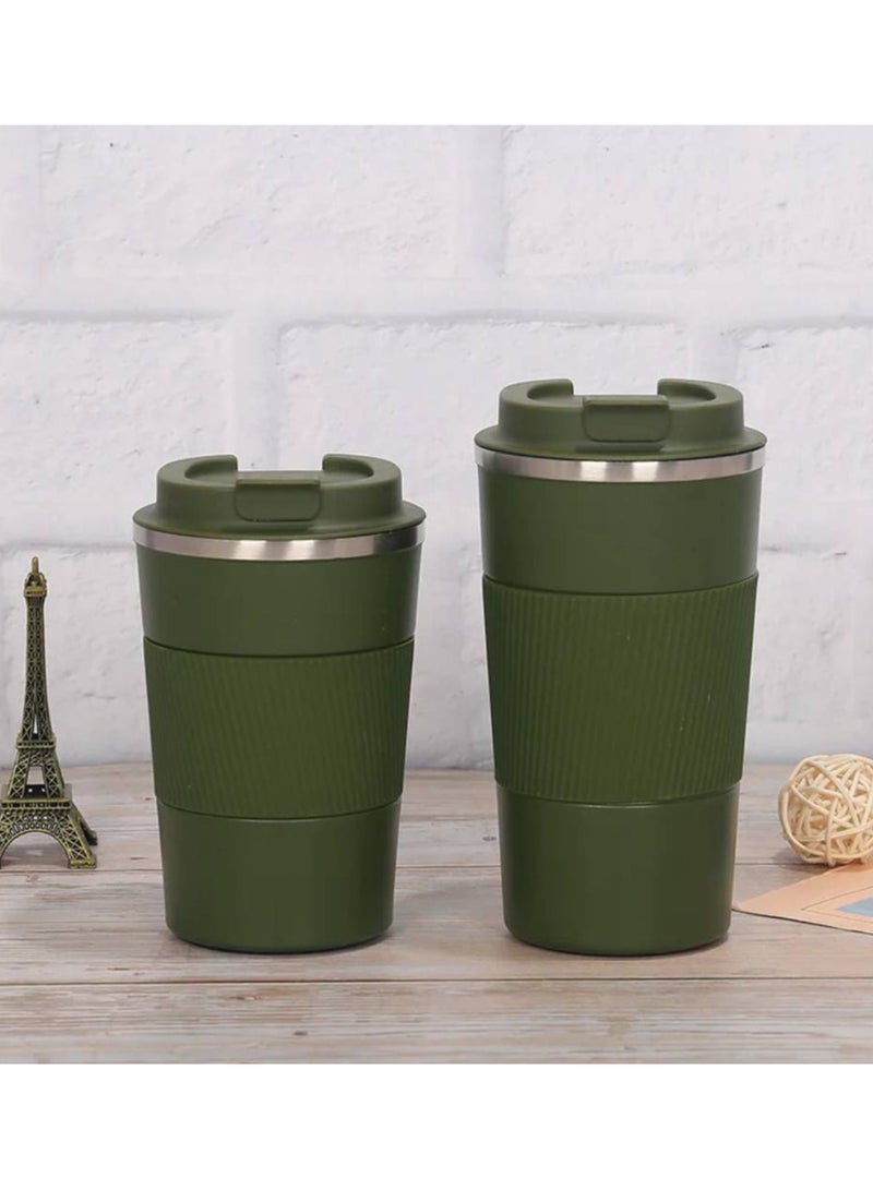 ارواق كوب قهوة من الفولاذ المقاوم للصدأ قطعتين، زجاجة معزولة مضادة للانزلاق للسفر بالسيارة (1 × 380 مل و1 × 510 مل) - Image 1