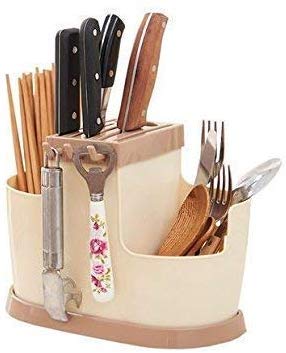 JAPZIYA Chopsticks Holder Cutlery Storage Holder Stand with Removable Draining Tray Drainer Basket Water Draining Tray for Small Kitchen Tool with 3 Hanging Hook Lightweight Chopsticks Basket - Image 1
