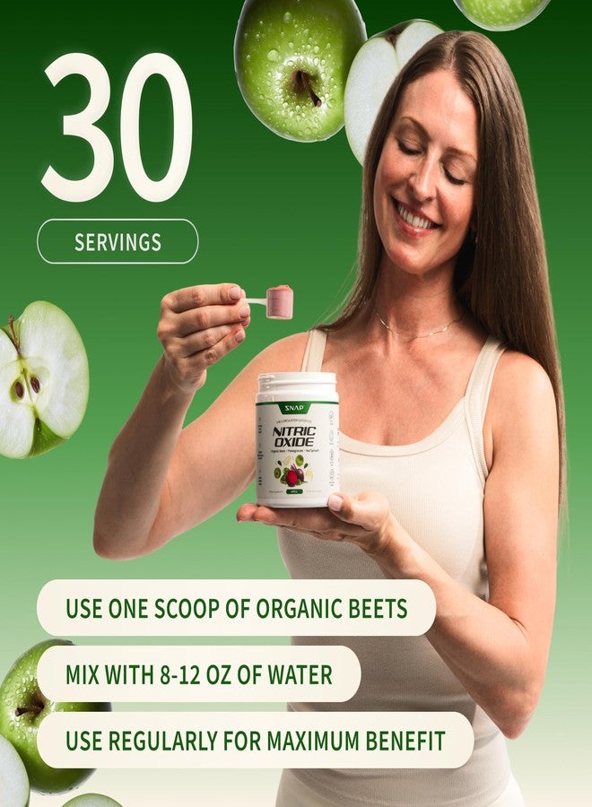 Snap Supplements Organic Beet Root Powder Nitric Oxide Supplement for Men & Women, Red Spinach & Pomegranate, Supports Healthy Energy & Blood Pressure Already in Normal Range, 30 Servings, Apple - Image 5