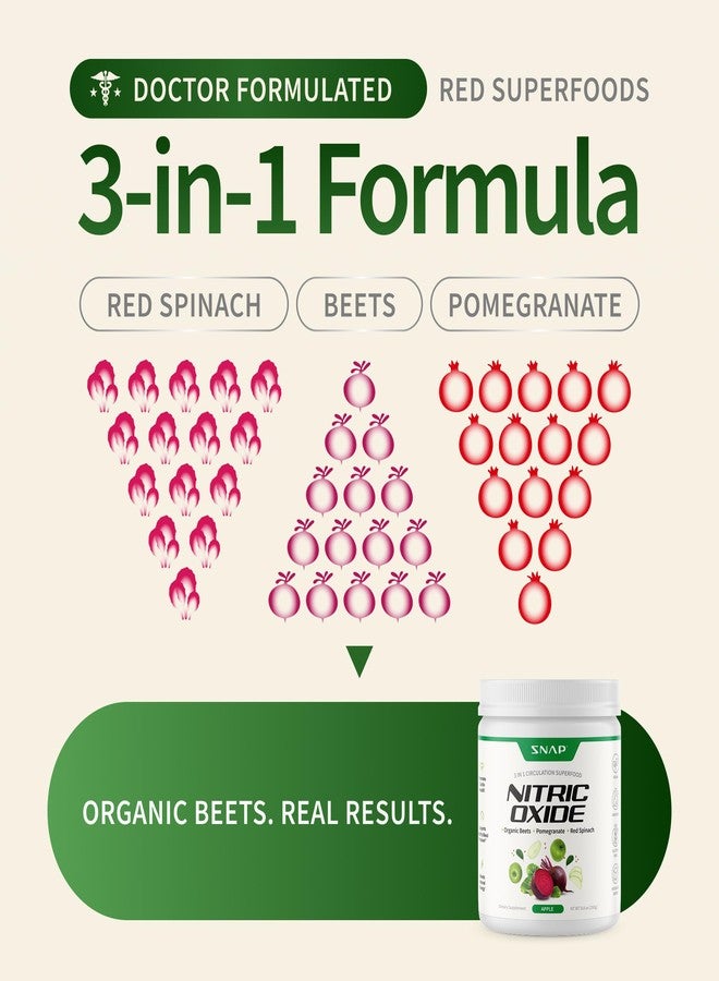 Snap Supplements Organic Beet Root Powder Nitric Oxide Supplement for Men & Women, Red Spinach & Pomegranate, Supports Healthy Energy & Blood Pressure Already in Normal Range, 30 Servings, Apple - Image 3