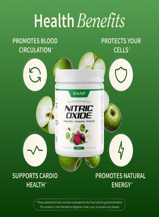 Snap Supplements Organic Beet Root Powder Nitric Oxide Supplement for Men & Women, Red Spinach & Pomegranate, Supports Healthy Energy & Blood Pressure Already in Normal Range, 30 Servings, Apple - Image 4