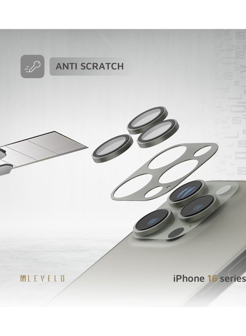 LEVELO iPhone 16 Pro/Pro Max Trio Pro Camera Lens Protector / Crystal Clear Glass with Aluminum alloy Frame Camera Lens Cover / Lensless Feel / Easy Snap On / Anti Scratch Camera Protector - Titanium - Image 3