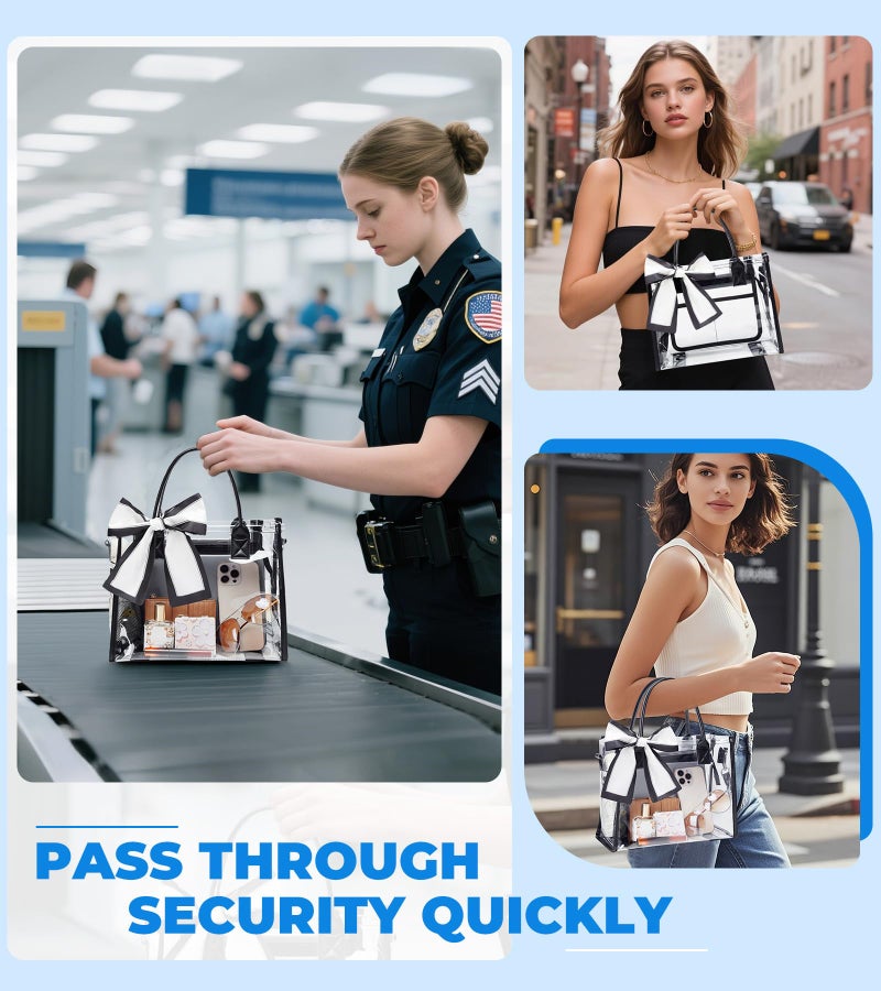 ASKSKY Clear Tote Bag Stadium Events Transparent Clear Purse for Women Thick PVC Plastic Shoulder Bag with Guitar Strap for Sport, Concert, Beach, Black - Image 2