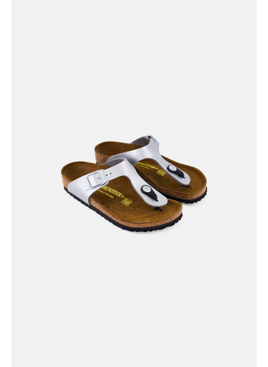 BIRKENSTOCK Kids Girl Slip On Cork Sandals, Silver  - Image 1