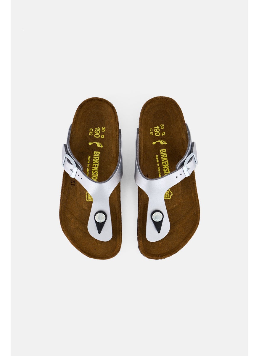 BIRKENSTOCK Kids Girl Slip On Cork Sandals, Silver  - Image 3