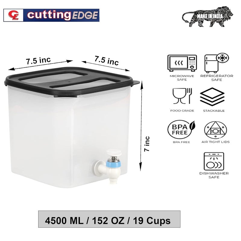 Cutting EDGE Cutting EDGE Dispenser Jar for Juice Drinks Water and Beverages at Picnic Office Restaurant with SpigotFaucet Square Shape Container Best for Outdoor45L Capacity with Black Lid White Tap  - Image 4