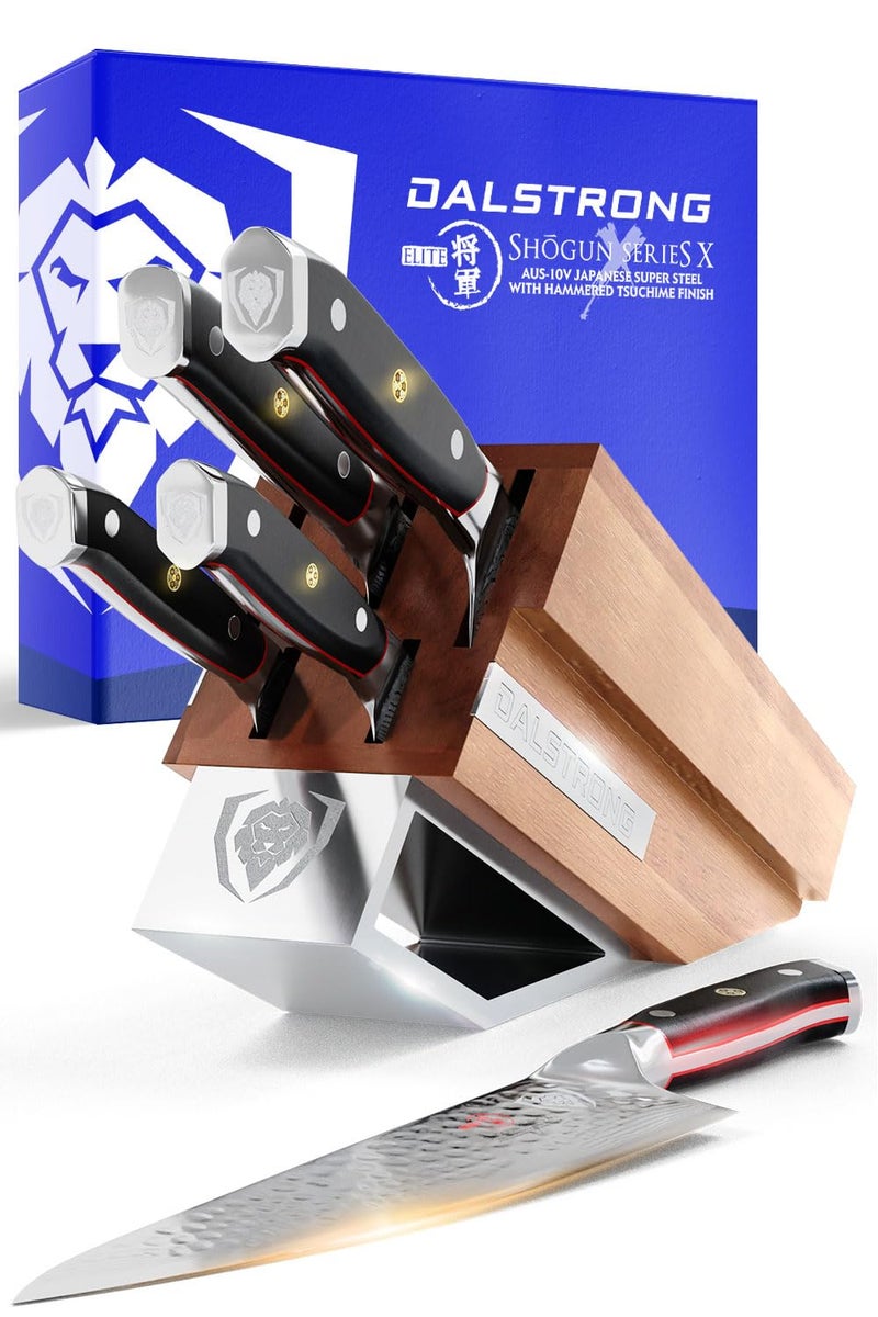 Dalstrong DALSTRONG Knife Block Set-5pc-Shogun Series ELITE-High-Carbon Japanese Steel-Black G10 Handles-Acacia Wood- Damascus-Kitchen Knife Set with Block-Professional Cutlery Set-Men's Valentines Gift  - Image 1