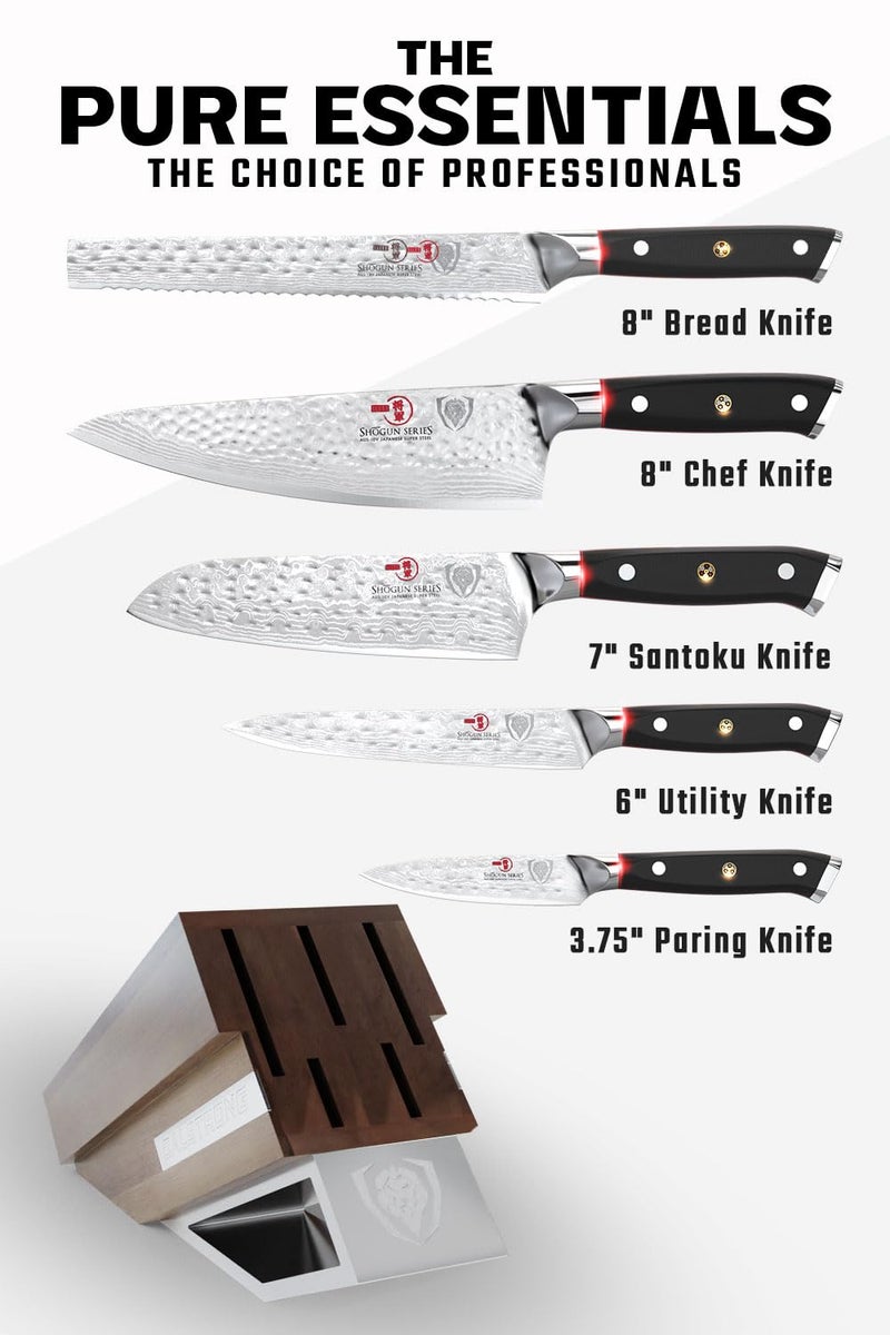 Dalstrong DALSTRONG Knife Block Set-5pc-Shogun Series ELITE-High-Carbon Japanese Steel-Black G10 Handles-Acacia Wood- Damascus-Kitchen Knife Set with Block-Professional Cutlery Set-Men's Valentines Gift  - Image 2