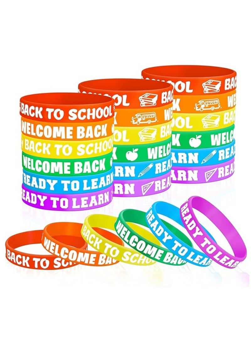 DAILYCHIC 60 Pcs Back to School Wristbands,Silicone Color First Day of School Rewards Bracelets for Kids,School Classroom Party Supplies - Image 1