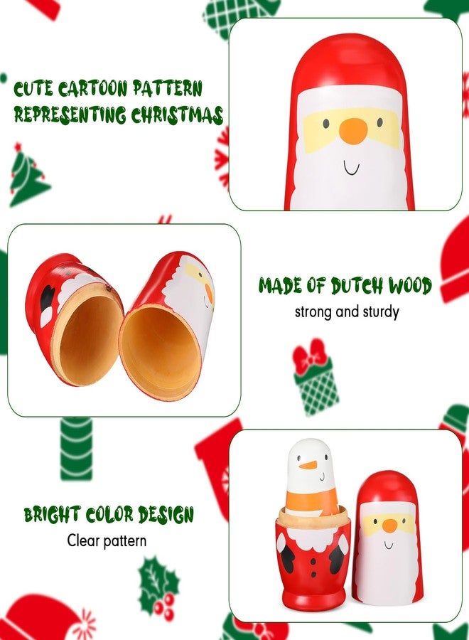 Seematn Russian Nesting Dolls for Kids Wooden Matryoshka Dolls Cute Toy Handmade Stacking Toy Set for Christmas Decoration Birthday Gift Party Decor(Santa Claus) - Image 3