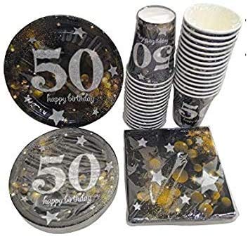 Oojami Serves 30 Complete Party Pack Happy 50th Birthday 9" Dinner Paper Plates 7" Dessert Paper Plates 12 oz Cups 3 Ply Napkins 50th Birthday Party Theme - Image 4