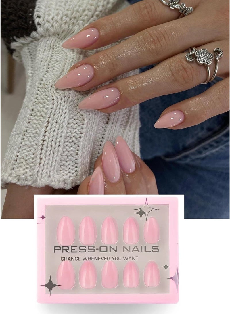 JOSQUEWNN 24pcs Press On False Nails,Long Almond-Shaped Nails With a Sheer Nude Finish,Nails For Effortless Style And Sophisticated Look, Acrylic Nails With Glue Kit. - Image 1