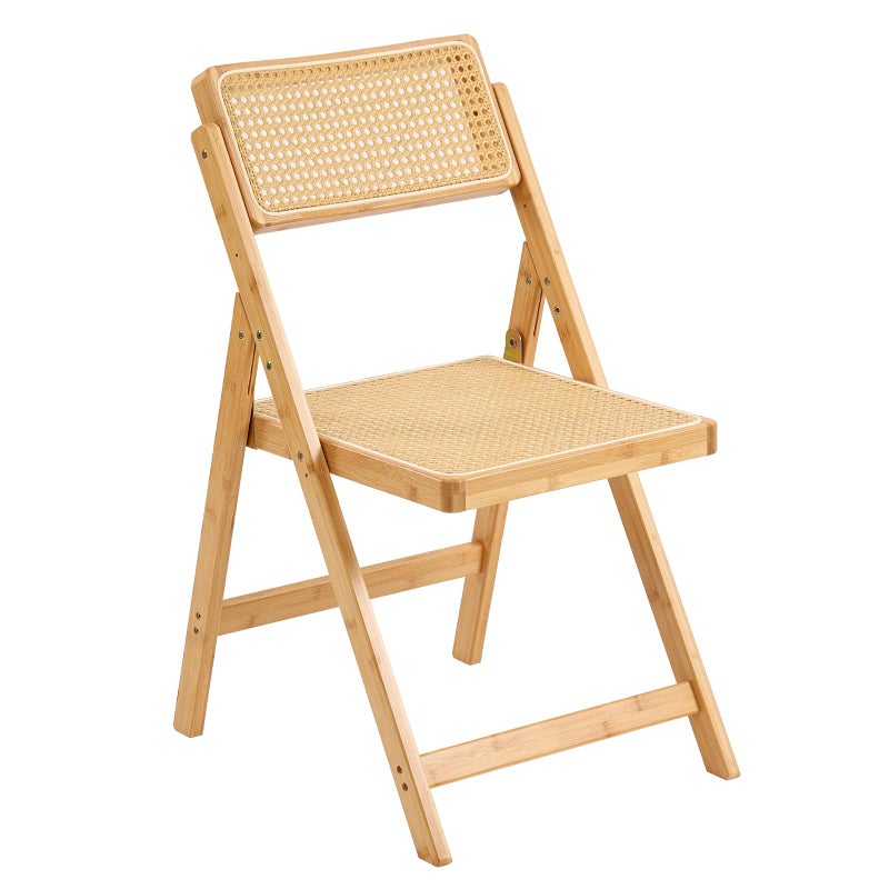 Furlide Rattan Folding Chair Modern Mid Century Dining Chair Set of 1 Outdoor Bamboo Chairs for Bedroom Living Room Reading Room Dining Kitchen Wood