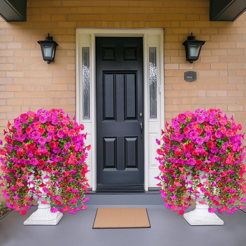 Dolicer 2 Packs Look Real Artificial Flowers for Outdoors, Fake Artificial Hanging Flowers for Outdoors Realistic UV Resistant Faux Hanging Flowers Silk Petunia for Porch Patio (Fuchsia+Rose Red) - Image 5