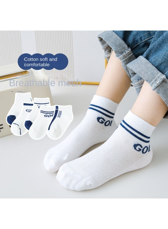 Fenton Sporty & Cool】5-pack Versatile Cotton Thin Breathable Soft Kids' Mid-crew Socks For Boys - Image 1