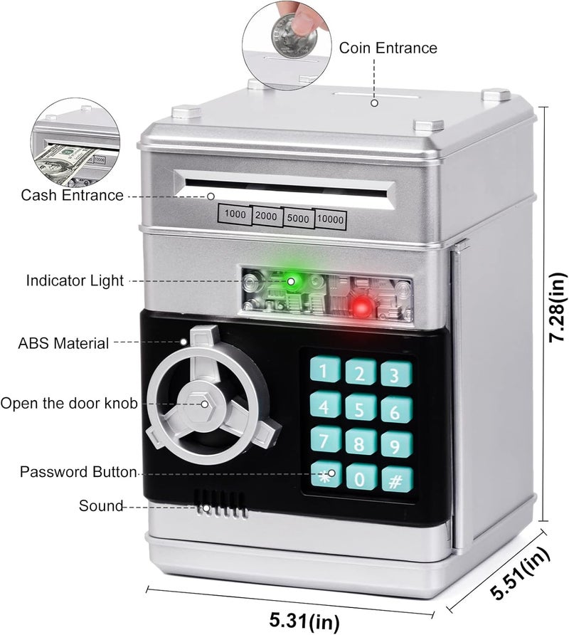 Refasy Piggy Bank Cash Coin Can ATM Bank Electronic Coin Money Bank for Kids Age 3-12, Money Savings Box Mini ATM Coin Bank Toys Gifts for 3 4 5 6 7 8 9 10 11 12 Year Old Boys Girls - Image 3