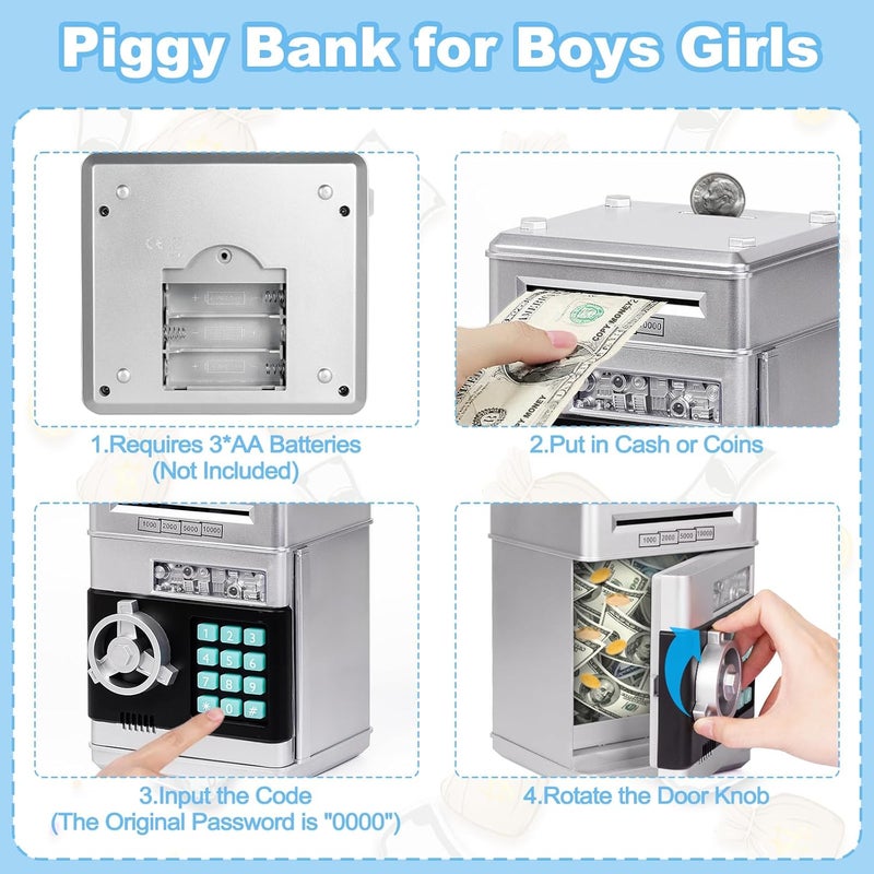 Refasy Piggy Bank Cash Coin Can ATM Bank Electronic Coin Money Bank for Kids Age 3-12, Money Savings Box Mini ATM Coin Bank Toys Gifts for 3 4 5 6 7 8 9 10 11 12 Year Old Boys Girls - Image 4