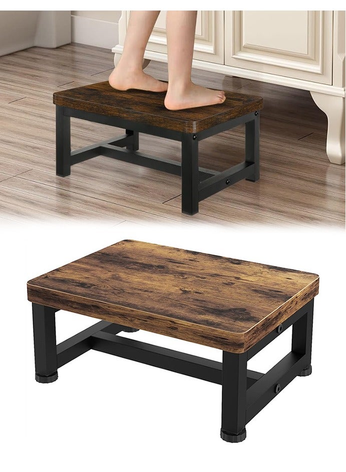 Wooden Step Stools for Adults Kids, 1 Step Stool, Heavy Duty Wood Bedside Stepping Stool for Kichen/Bathroom/Bedside Step Stool (Brown) - Image 1
