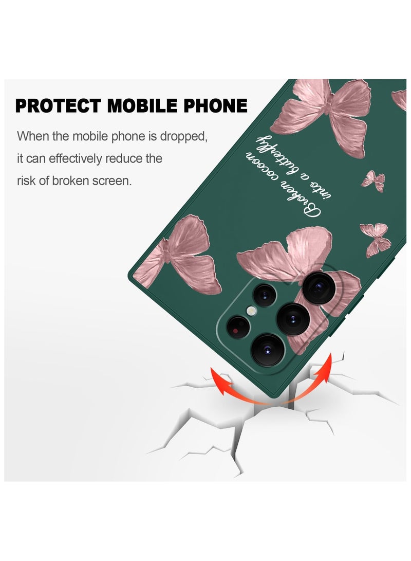 اليشمك جراب Samsung Galaxy S22 Ultra، غطاء هاتف S22 Ultra بتصميمات أنيقة لنقشات الفراشات من السيليكون الناعم للحماية من السقوط والبصمات، مناسب للنساء والفتيات - أخضر فراشات - Image 5