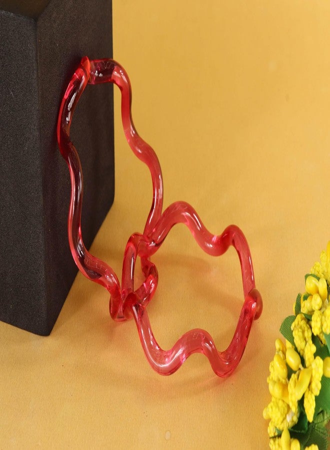 NMII ZigZag Crystal Glass Bangles Spiral Kada Set For Women & Girls | Bangles For Women Glass Kangan Set | Magenta Glass Bangles | Trendy Stylish Spiral Twisted Design Kada Bangle-(GK48-Magenta-2.2) - Image 2