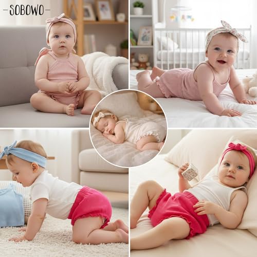 SOBOWO 3-Pack Bloomers for Baby Girls Diaper Covers Ribbed Ruffle Solid Triangle Baby Girl Shorts Summer Toddler Underwear(Rose/Pink/White, 6-9 Months) - Image 2