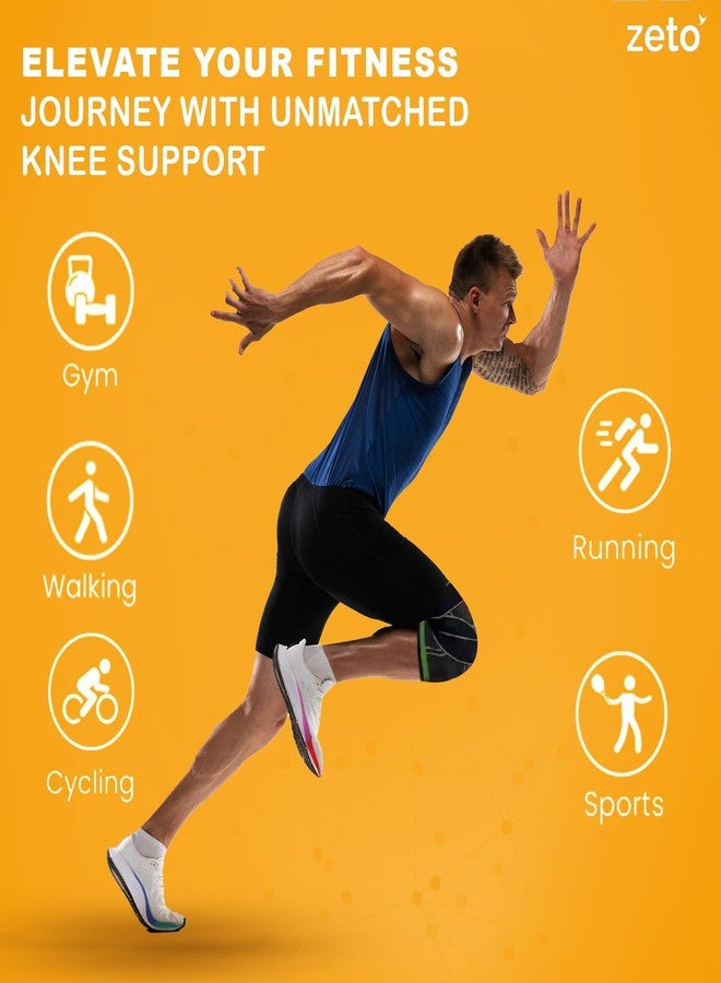 ZETO Unisex Knee Cap | Knee Pain Relief | Knee Support Exercise | Knee Brace for Painful Knees | Knee-Dancing Ice Hockey Kids Knee Support with Guard Protector Knee Pads for Cycling (BLACK GREEN) - Image 4