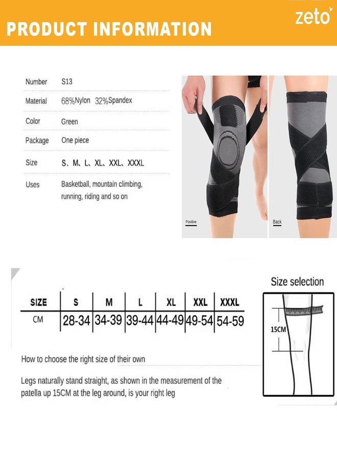 ZETO Unisex Knee Cap | Knee Pain Relief | Knee Support Exercise | Knee Brace for Painful Knees | Knee-Dancing Ice Hockey Kids Knee Support with Guard Protector Knee Pads for Cycling (BLACK GREEN) - Image 5