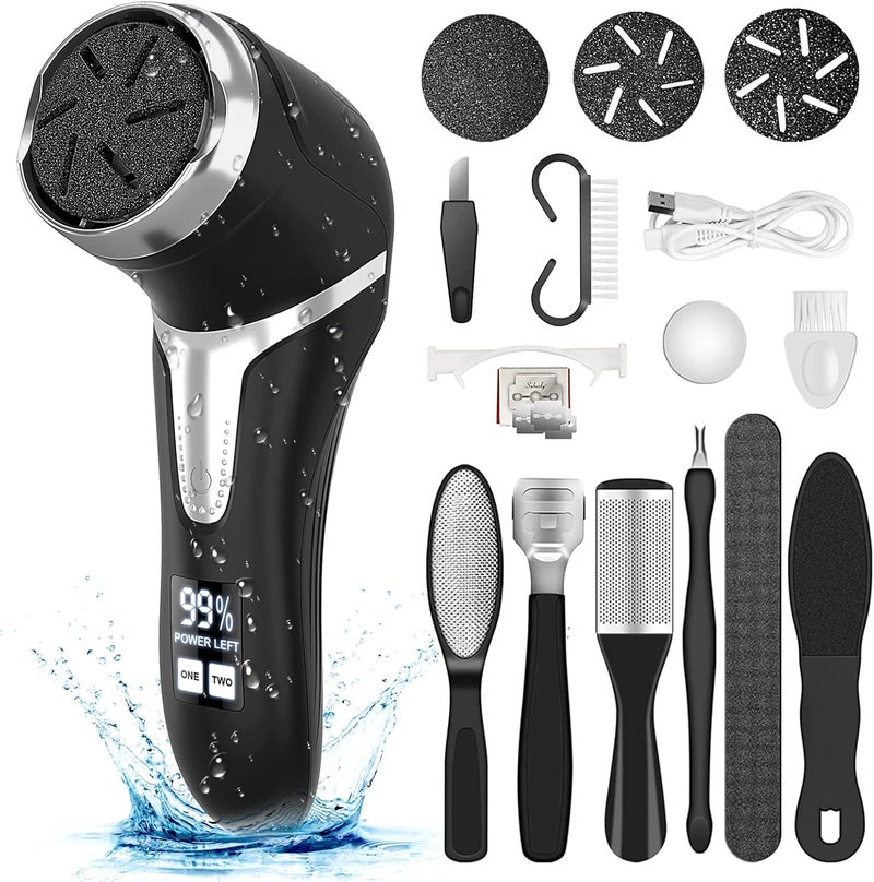 Electric Callus Remover for Feet with Dander Vacuum Portable Pedicure Kit Foot File Callus Remover Rechargeable Waterproof Foot File for Foot Care Deadskin Remover with 3HeadLCD Display