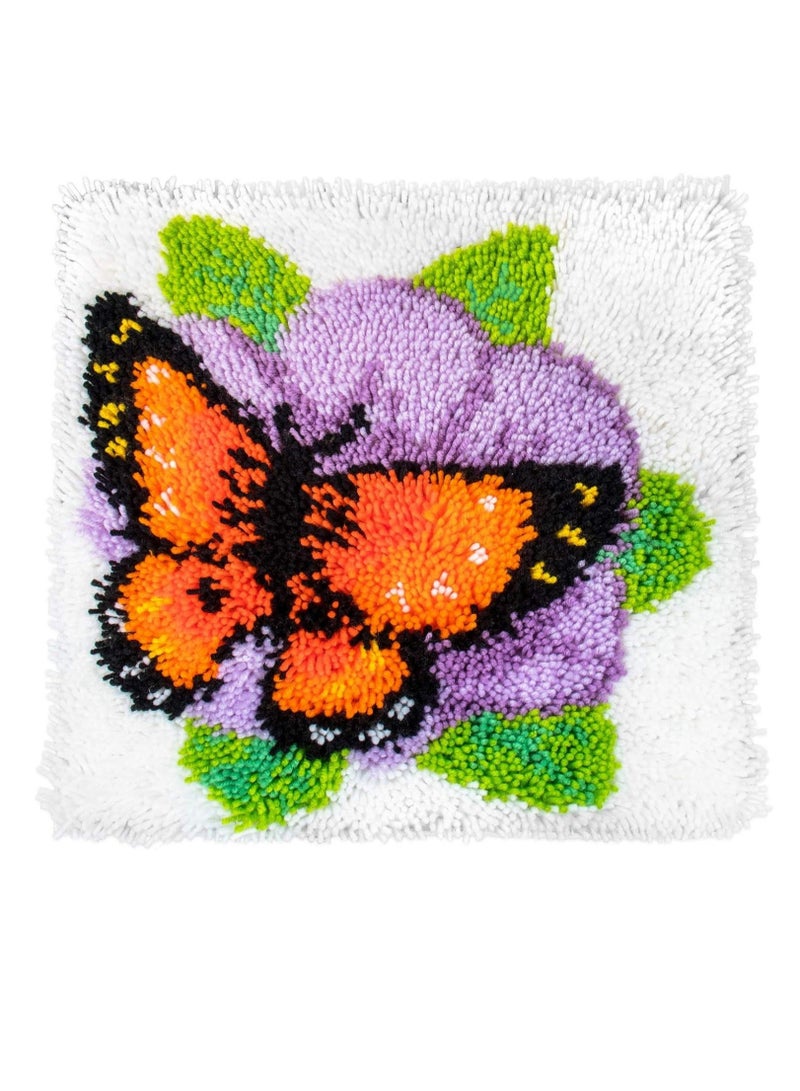 كابتن تيك DIY Latch Hook Kits, Pattern Printed Throw Pillow Case Cushion Cover, Home Decoration Hand Hook DIY Plush Pillowcase Material Kit for Kids and Adults, 16x16 inch (Butterfly) - Image 1
