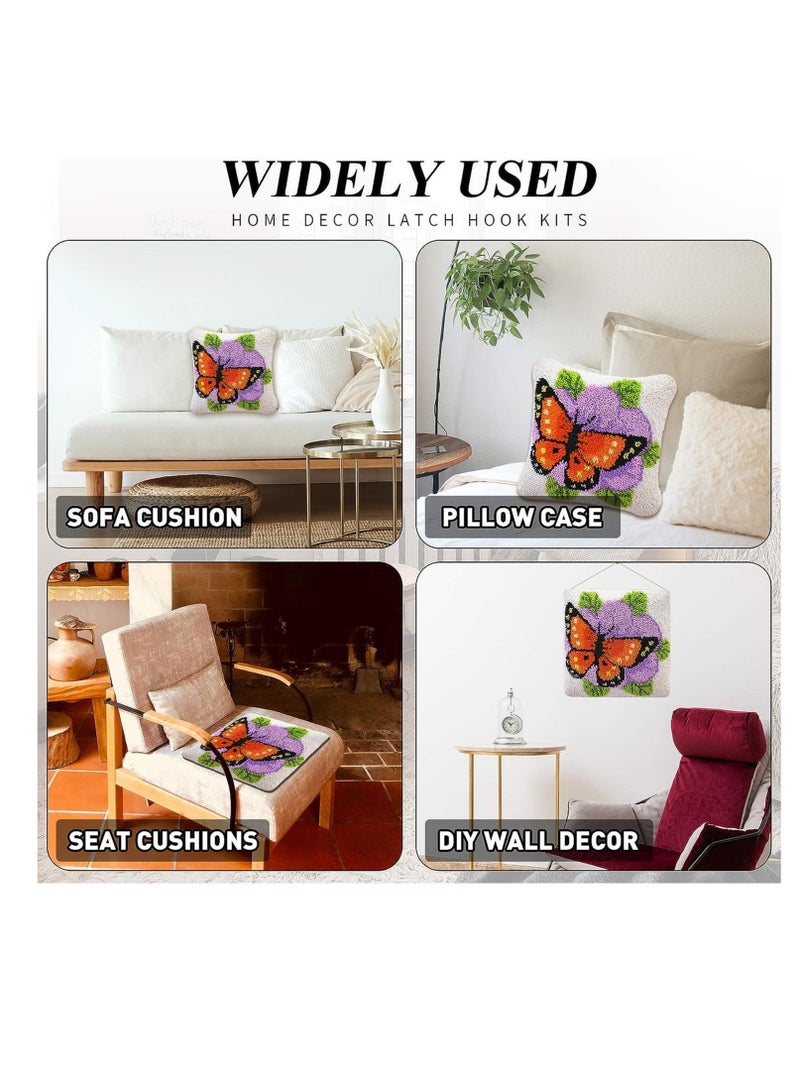 كابتن تيك DIY Latch Hook Kits, Pattern Printed Throw Pillow Case Cushion Cover, Home Decoration Hand Hook DIY Plush Pillowcase Material Kit for Kids and Adults, 16x16 inch (Butterfly) - Image 2