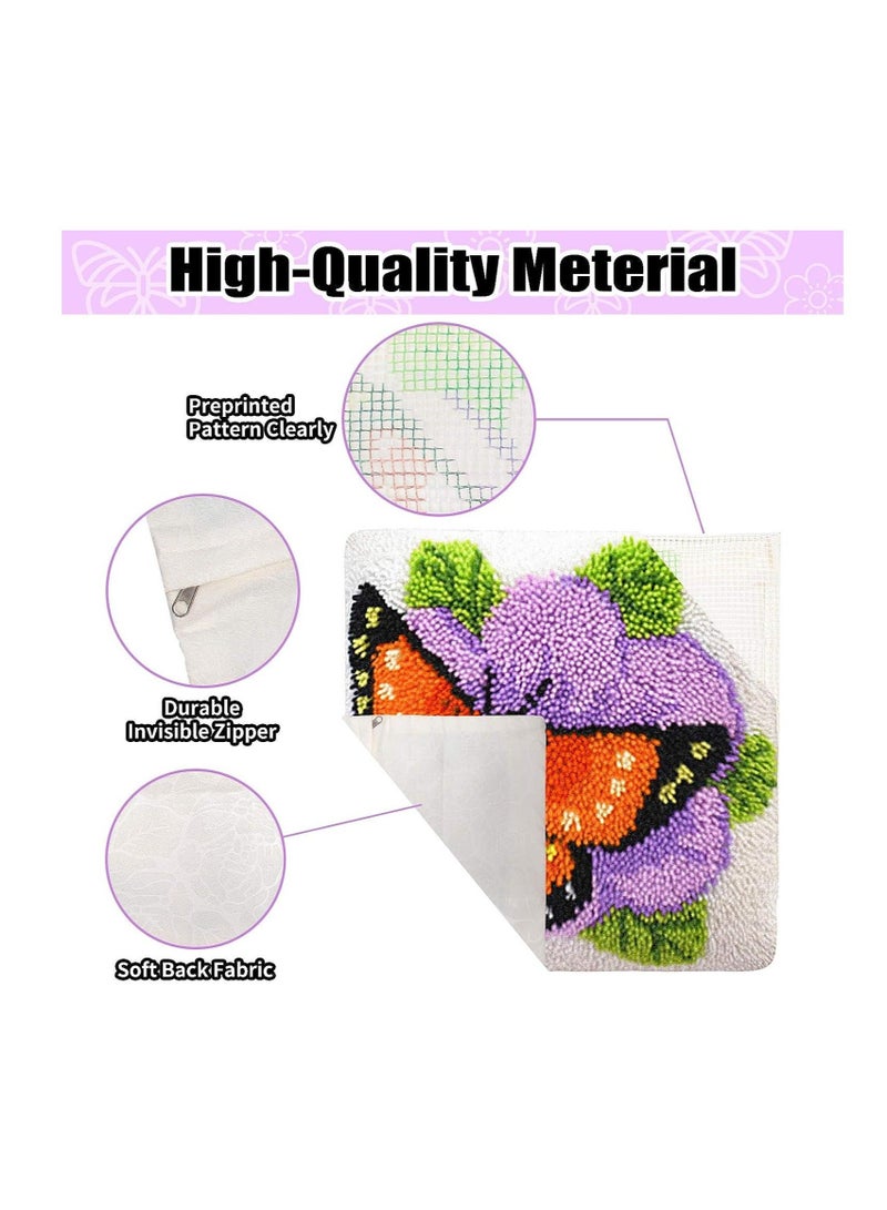 كابتن تيك DIY Latch Hook Kits, Pattern Printed Throw Pillow Case Cushion Cover, Home Decoration Hand Hook DIY Plush Pillowcase Material Kit for Kids and Adults, 16x16 inch (Butterfly) - Image 4